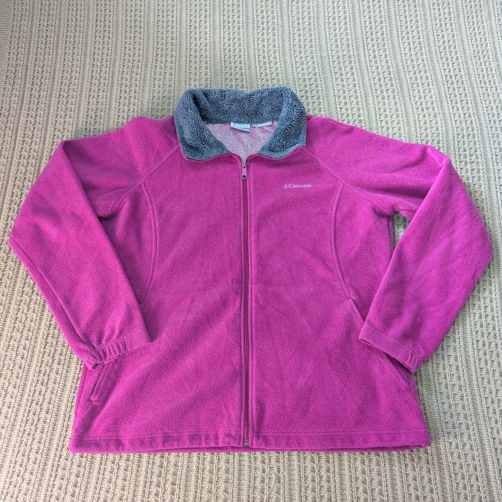 Columbia Omni-Heat Full Zip Fleece Jacket Magenta Pink Sherpa Collar Womens XL